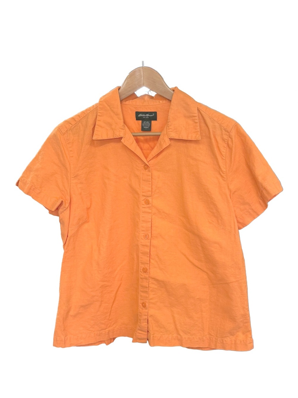 Eddie Bauer Orange Linen Cotton Blend Short Sleeve Camp Button Shirt Large